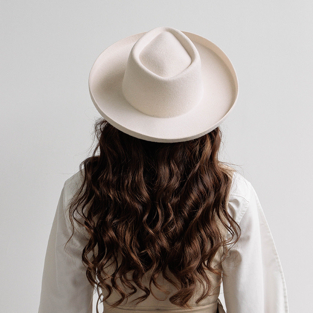 Sombrero de copa de lana de moda simple Gorra de fieltro de lana rizado vintage para mujer