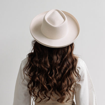 Chapeau haut-de-forme en laine à la mode Simple, casquette en feutre de laine à friser Vintage pour femmes