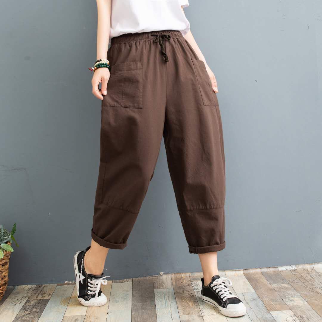 Cropped Pants Printed Plus Size Female Summer Cotton Linen Harem Pants Loose Casual Women's Pants