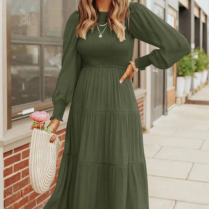 Smocking Pleating Multi-layer Large Swing Dress