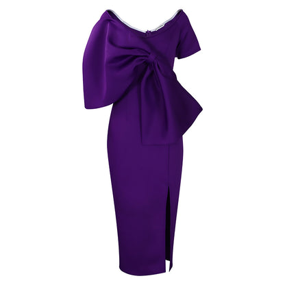 European And American Sexy Big Bow Split Sheath Dress