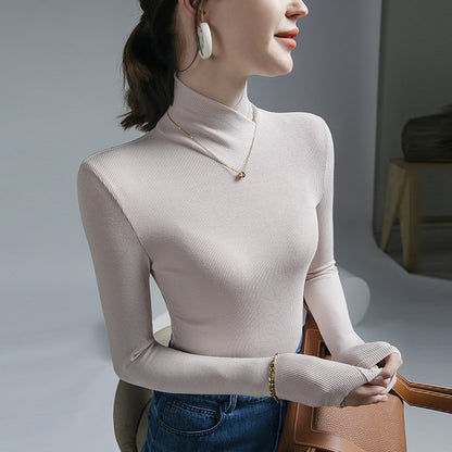 Cross Turtleneck Long Sleeve Slim Bottoming Shirt For Women