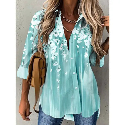 Women's Top Spring And Autumn New Rose Leaves Long Sleeve Button Shirt