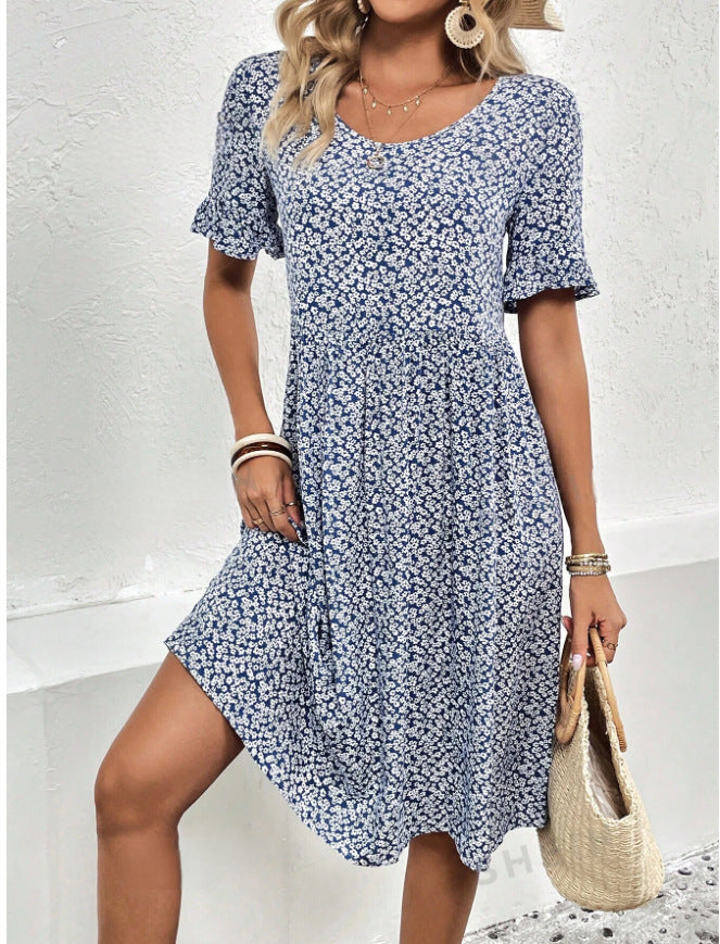 Summer U-neck Floral Fashion Loose Dress