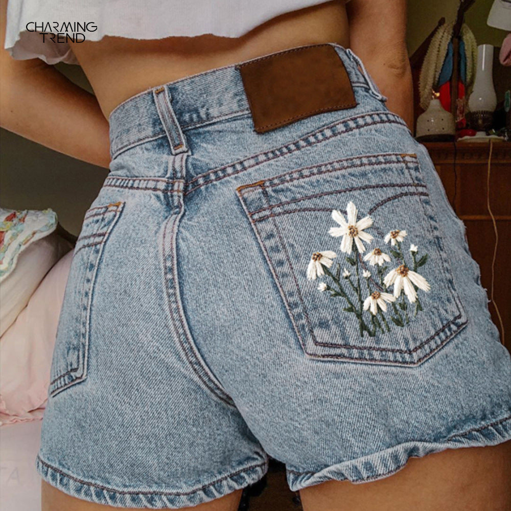 Short en jean imprimé d'été artistique vintage pour femmes