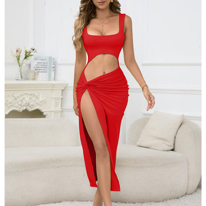 Robe camisole ajourée avec nombril pour femme