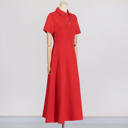 Vestido elegante de estilo francés con temperamento, diseño de solapa simple, cintura ajustada, vestido de manga corta para mujer