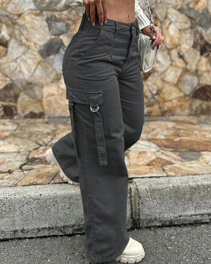 Women's Casual Patch Pocket Straight-leg Overalls