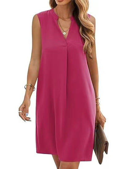 Vestido elegante sin mangas con escote en V y color liso para mujer