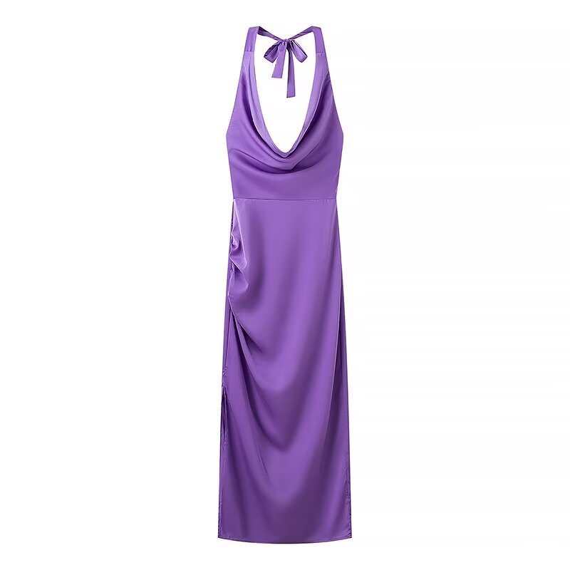 Women's French Satin Halter Neck Dress