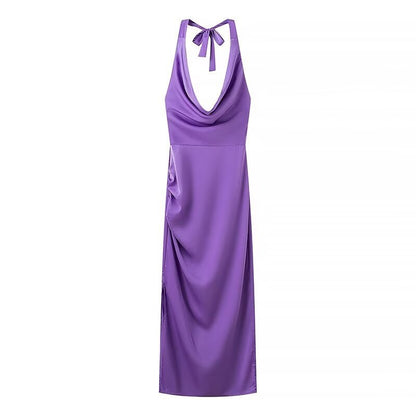 Robe en satin français à col licou pour femme