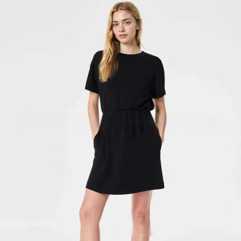 Vestido suelto de manga corta de color liso para mujer