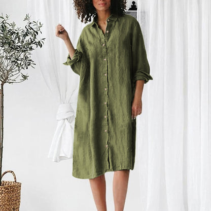 Long Sleeve Lapel Button Shirt Mid-length Dress