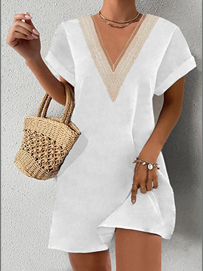 Women's Fashion Casual Lace V-neck Short Sleeve Dress