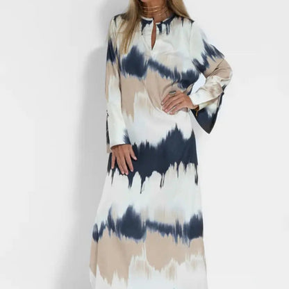 Robe longue à col en V pour femme, nouvelle mode printemps et été, style européen et américain, imprimé tie-dye