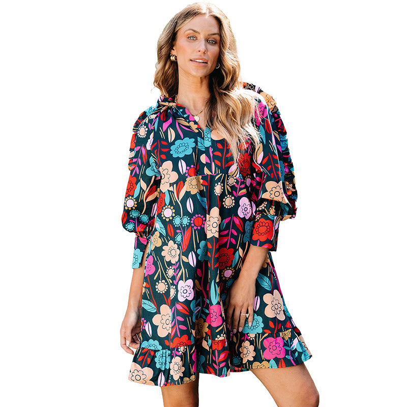 Vestido casual con estampado a juego para mujer