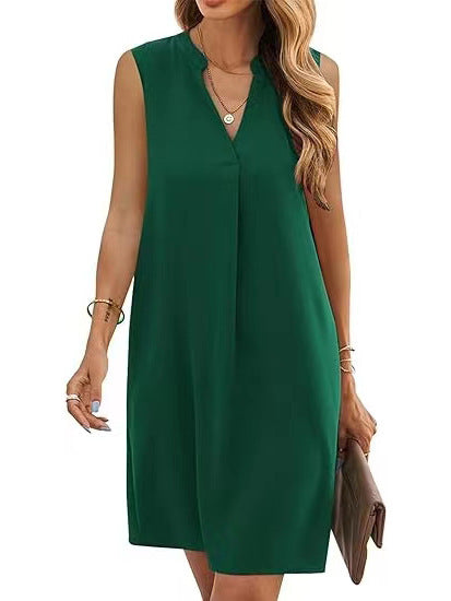 Vestido elegante sin mangas con escote en V y color liso para mujer