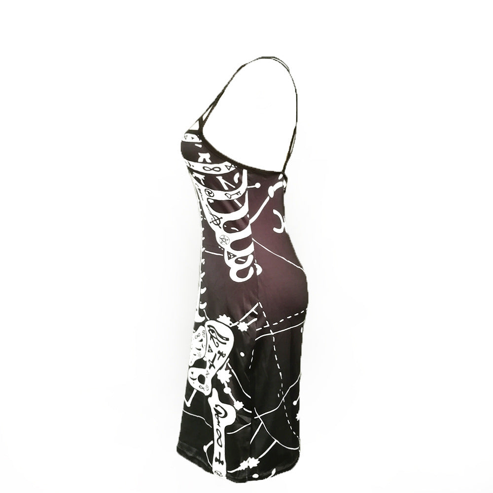 New Cross Sling Skull Bone Printed Sexy Dress