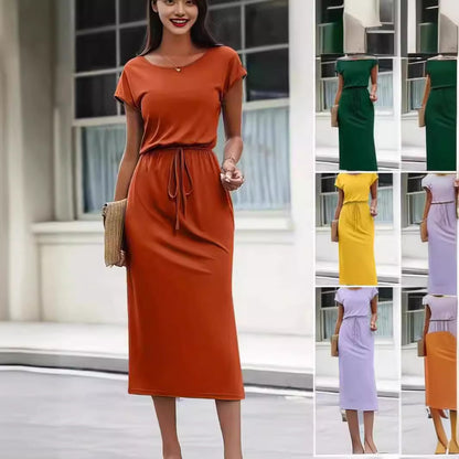 Vestido de color liso con cintura ajustada para mujer