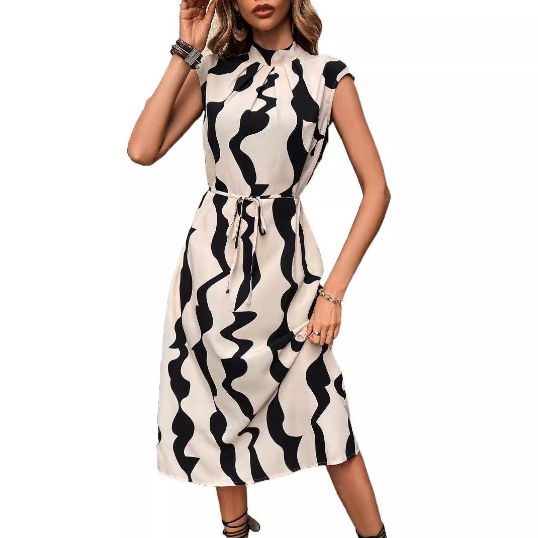 Summer Irregular Pattern Print Vest Women's Midi Dress