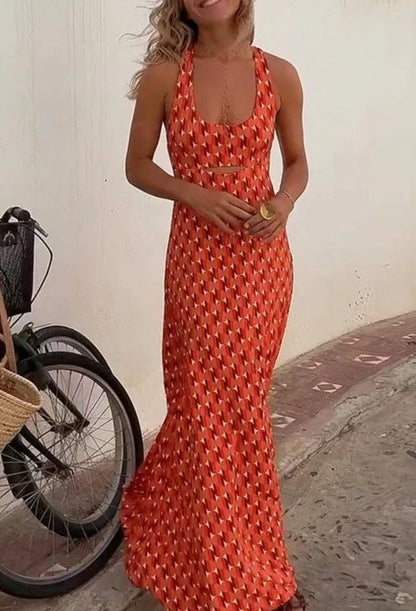 Vestido largo ajustado y cómodo con estampado para mujer