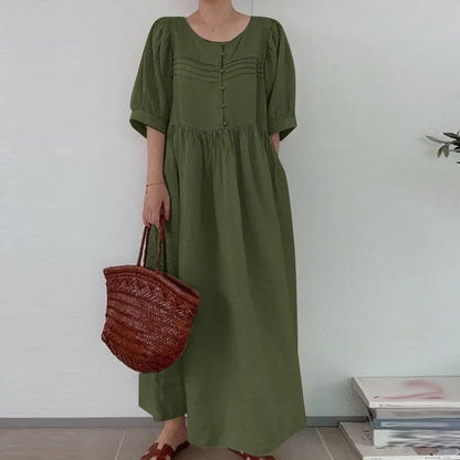 Solid Color Plus Size Women's Cotton And Linen Dress