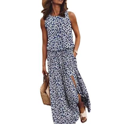 Fashion Printed Sleeveless Floral Dress Women