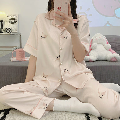 Women's Summer Cardigan Gaucho Pajamas Suit