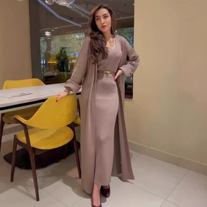 Solid Color Slim Sweater Overknee Dress Suit