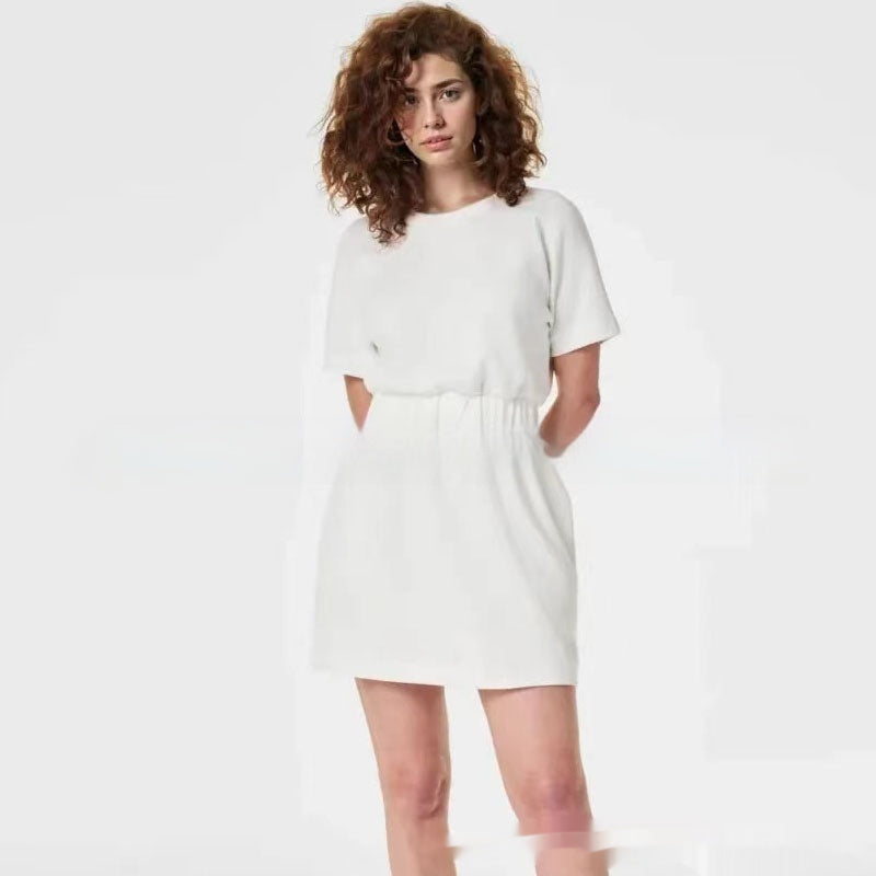 Robe ample à manches courtes de couleur unie pour femme