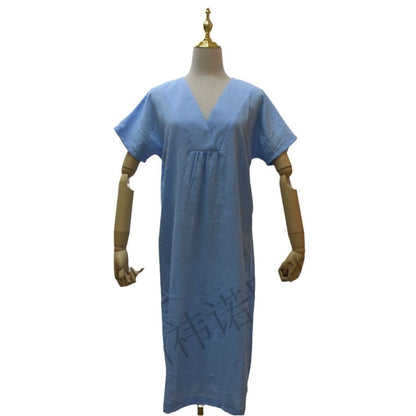 Women's Cotton And Linen Solid Color And V-neck Fashion Style Dress