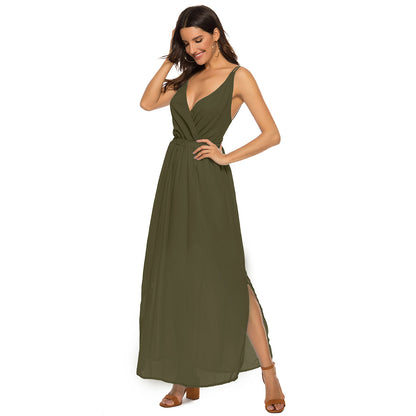 Women's Casual Solid Color Strap Backless Dress