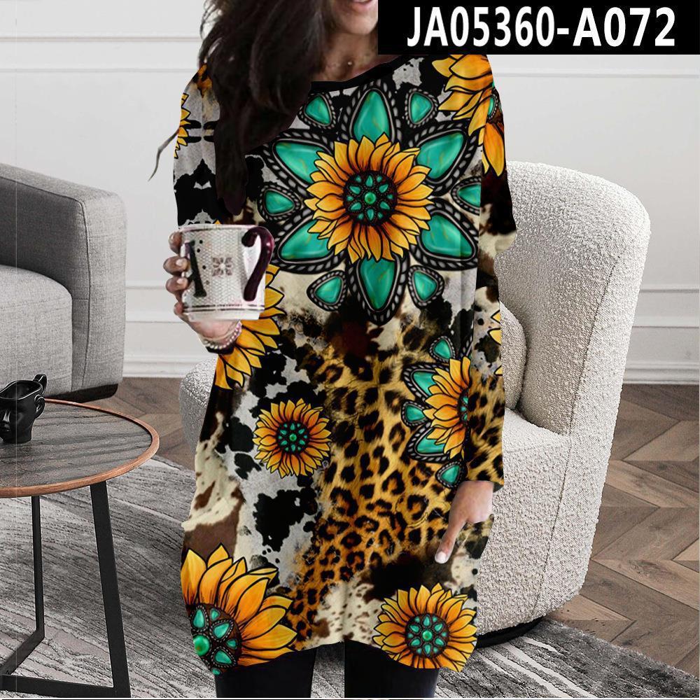 Sunflower Round Neck Fashion Medium Loose Dress