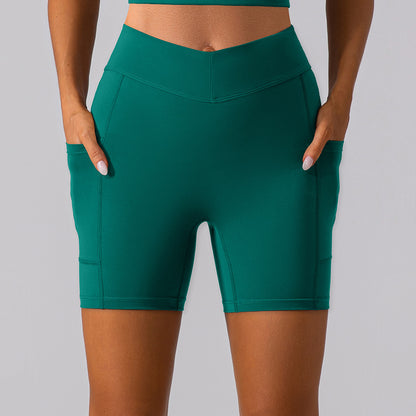 Short de sport coupe slim pour yoga, ponçage double face, levage des hanches