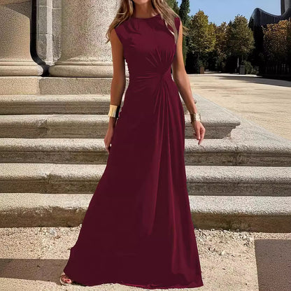 Vestido largo elegante ajustado con cuello redondo y temperamento informal para salidas y desplazamientos