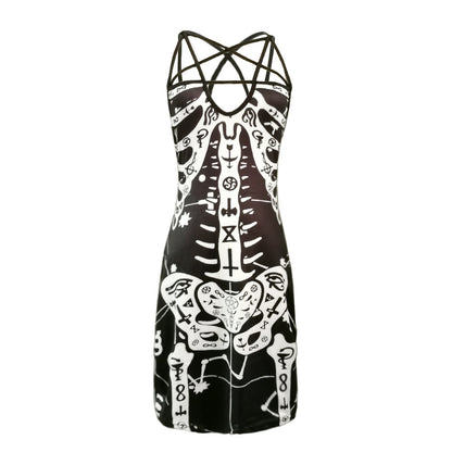 New Cross Sling Skull Bone Printed Sexy Dress