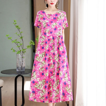 Casual Extra Large Size Cotton Silk Mother Loose Dress Women