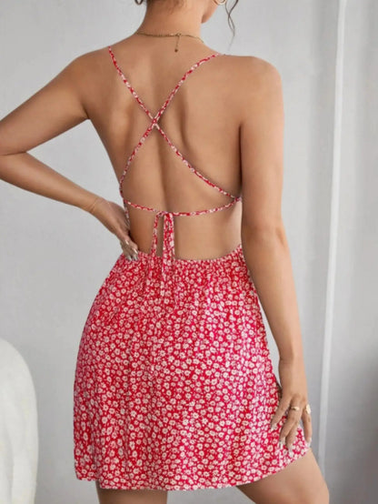 Robe à col noué à imprimé floral pour femme