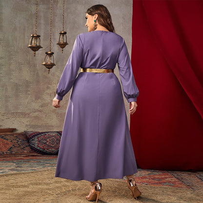 Robe trapèze ample taille haute à col en V et à la mode européenne et américaine