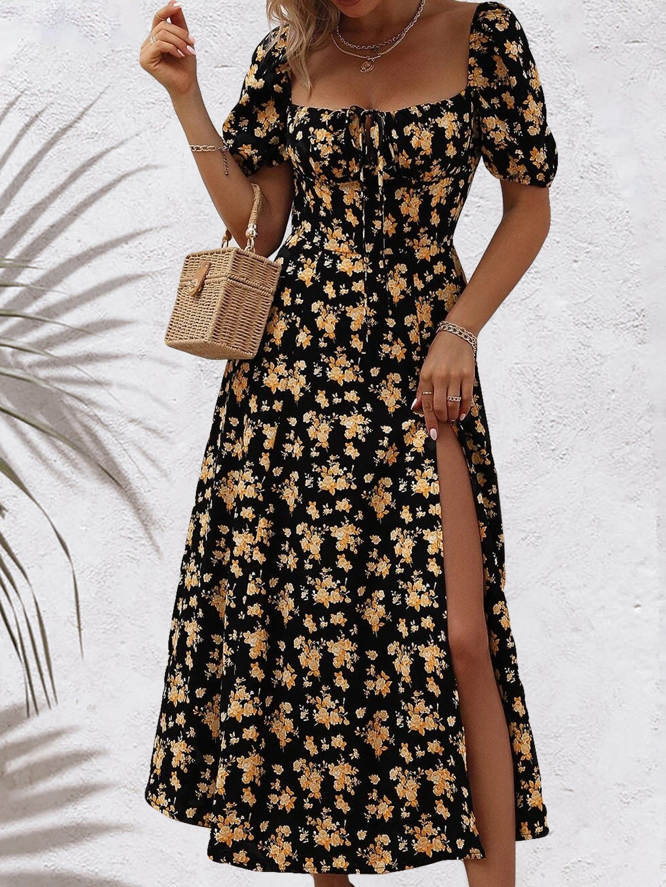 Vestido de gasa estampado informal para mujer para vacaciones