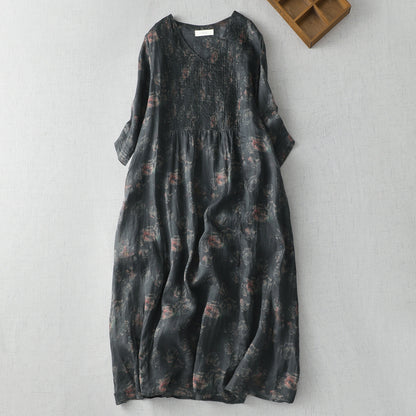 Vintage Printed Collar Sleeve Dress Women