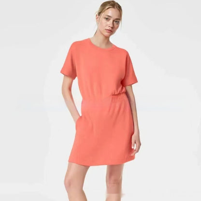 Vestido suelto de manga corta de color liso para mujer