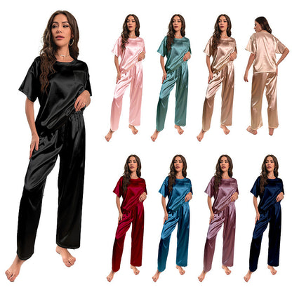 Ice Silk Pajamas For Women Summer Short Sleeve Trousers