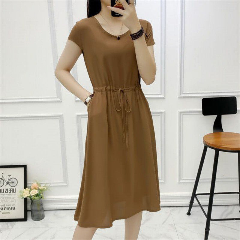 Summer Solid Color Noil Poplin Dress