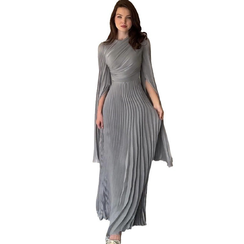 European And American Solid Color Waist Fairy Style Elegant Long Evening Dress For Women