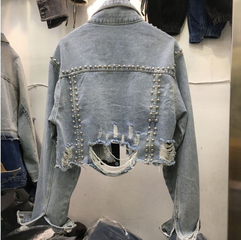 Manteau en jean pour femme avec haut à perles