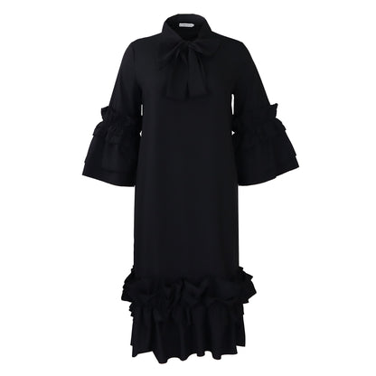 Fashion Casual Style Ruffled Flare Sleeve Plus Size Dress