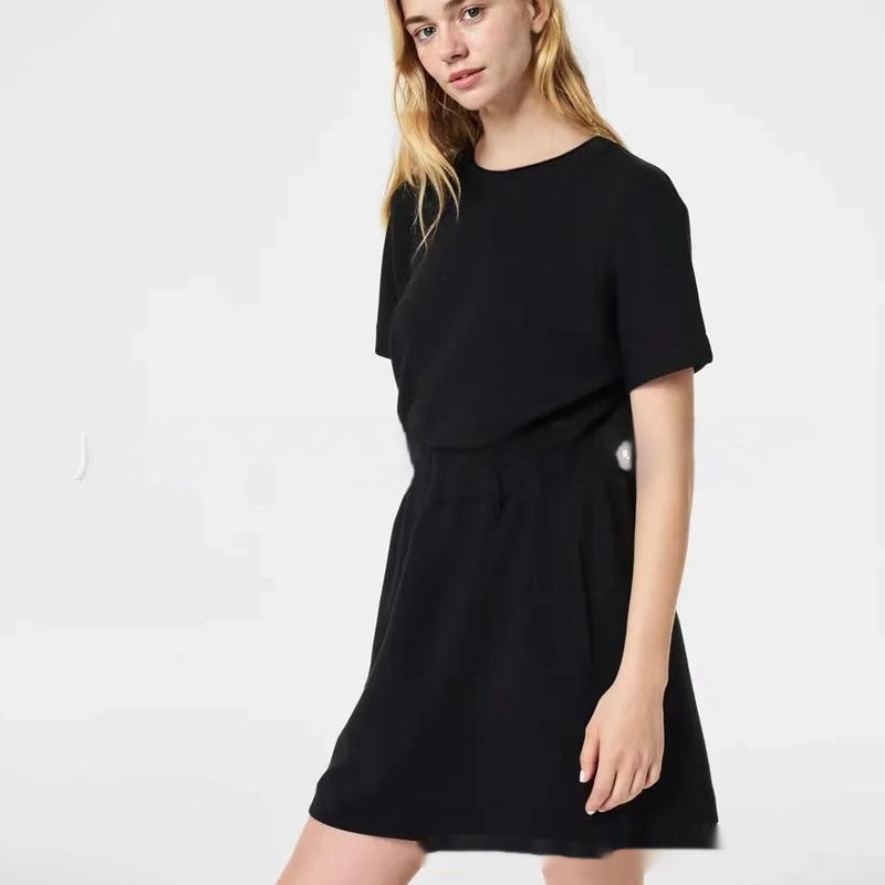 Robe ample à manches courtes de couleur unie pour femme