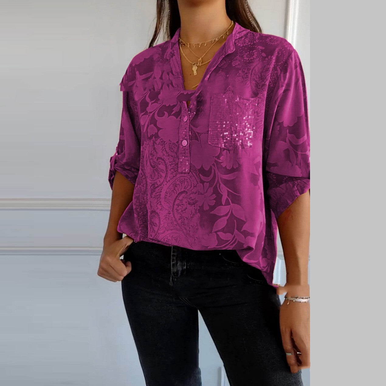 Camisa estampada elegante a la moda para mujer europea y americana