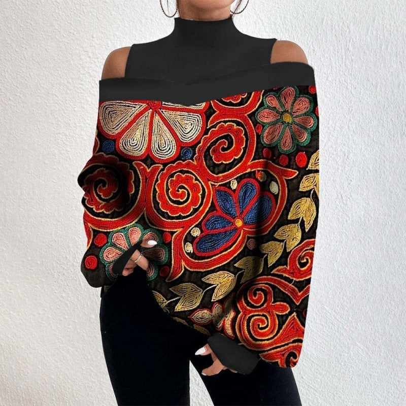 Women's Clothes Drop-shoulder Lantern Sleeve Printed Top